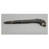 Antique black wood hand carved jaguar head dagger