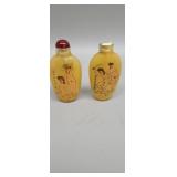Lot of 2 Chinese hand painted glass snuff bottles