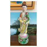 Antique Hand Painted Porcelain Buddha with Flower