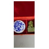 Vintage Chinese green Jade Foo Dog ink stamp