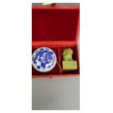 Vintage Chinese green Jade foo dog ink stamp