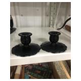 PAIR OF AMETHYST CANDLE HOLDERS