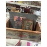 WOODEN RAILROAD BOX AND CONTENTS