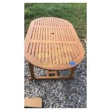 PREOWNED WOODEN PATIO TABLE & SHELVING