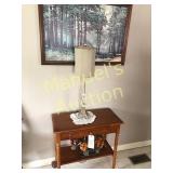 TABLE, LAMP, PICTURE  AND FLOWER ARRANGEMENT