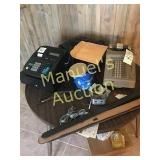 VINTAGE TABLE, ANTIQUE ADDING MACHINE, CASH