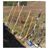 GROUPED LOT OF (9) YARD TOOLS. SPADE, SHOVELS, GROUPED LOT OF (9) YARD TOOLS. SPADE, SHOVELS,