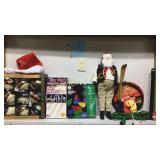 NEW CONTENTS OF SHELF..SANTA HAT, CHRISTMAS GLASS