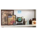 NEW CONTENTS OF SHELF..PICTURE FRAMES, DECOR,