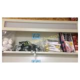 NEW CONTENTS OF SHELF...ORNAMENTS, CLEAR LIGHTS,