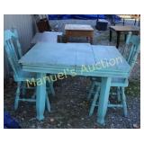 PREOWNED DISTRESSED DINING TABLE/CHAIRS. SOLID