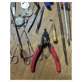 BOX OF MISC HAND TOOLS, CUTTERS,