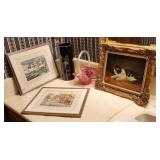Group of Decor, Prints, Cat Painting