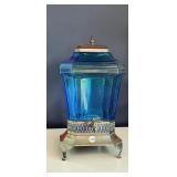 Vintage Blue Glass Samovar, Silver Plate