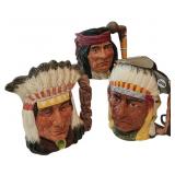(3) Native American Motif Toby Mugs