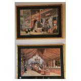 Set of 4 Framed Chromoliths, Market Scenes