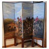 Vintage Four Panel Fox Hunt Room Divider