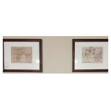 Two, Framed Donald Duck Sketch Prints