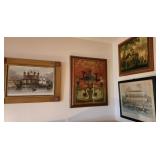 (2) Framed Prints, and Painted Porcelain Tile