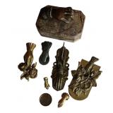 Antique Brass Paper Clips, Plus Holder
