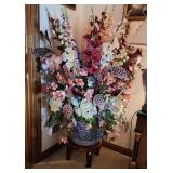 Large Porcelain Planter, Faux Flowers