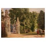 Unsigned 14x20 O/C Classic Figures, Garden
