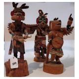 (3) Carved Wood Kachina Figures, Signed
