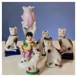 Seven Porcelain Figurines, Floral and Feline