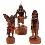 (3) Carved Wood Kachinas, Signed