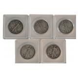 (5) Walking Liberty US Silver Half Dollar Coins