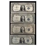 (4) US $1 Silver Certificates, Blue Stamp