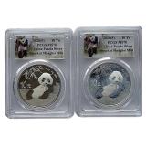 (2) China Panda Coins, ea 1oz .999 Silver, PCGS