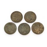 (5) US Peace Silver $1 Coins, 1920s