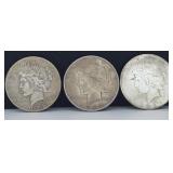 (3) US Peace Silver Dollar Coins