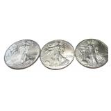 (3) Silver American Eagle $1 Coins, 2018
