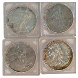 (4) Silver Eagle Dollar Coins, .999 Silver
