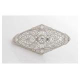 Vintage14K White Gold Filigree Diamond Brooch