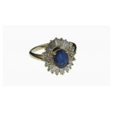 14K Yellow Gold Sapphire, Diamond Ring
