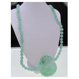 Sterling WW Green Jade Carved Buddha Bead Necklace