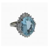 18K White Gold Aquamarine, Diamond Ring