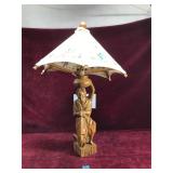 Carved Wooden Lamp & Lamp Shade