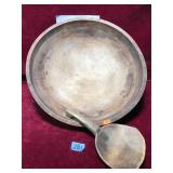 Vintage Wooden Bowl and Wood Spoon