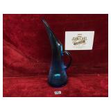 Vintage Blue Crackle Glass Pitcher Style of...