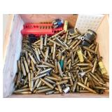 wooden ammo box & assorted brass