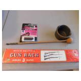 tiny iron pot,gun rack & items