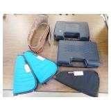 5 handgun cases & ammo belt