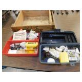 round balls,wood box & items