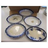 5 pcs of flow blue dishes