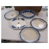 5 pcs of flow blue dishes