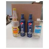 super bowl pepsi cans & mason root beer bottle